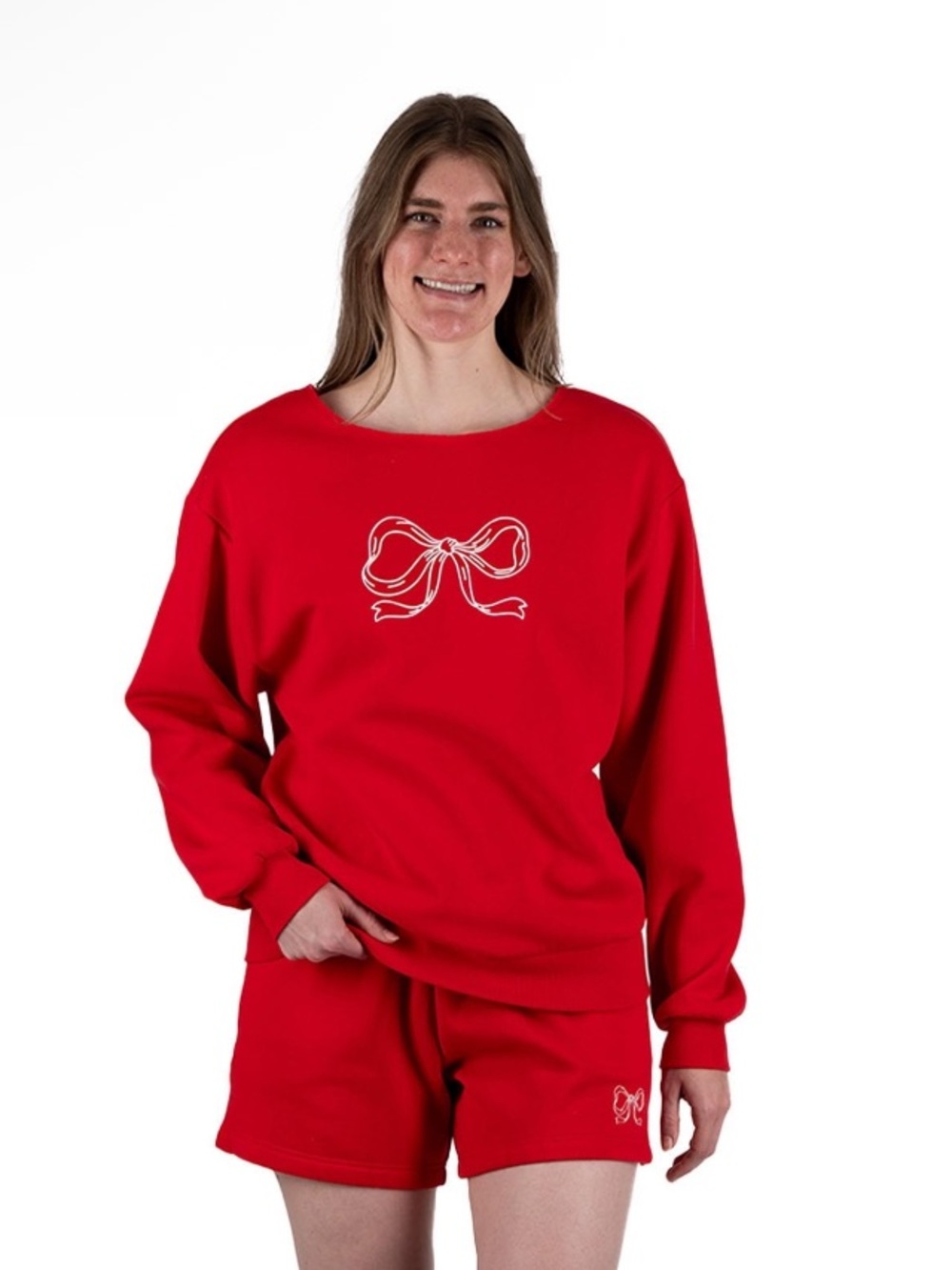 State of Mine Red Bow Print Crew Neck Sweatshirt Size XL